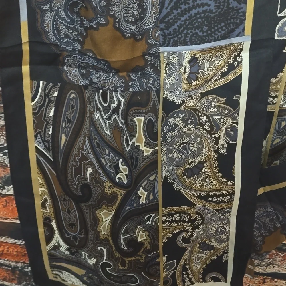 Adrienne Vittadini Gold and Black Paisley Silk Scarf - Picture 6 of 9